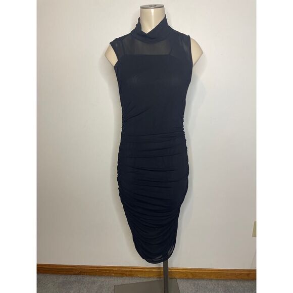 Guess Women's Size Small Shirred Mesh Bodycon Dress Black Sheer Sleeveless NWT - Picture 1 of 11